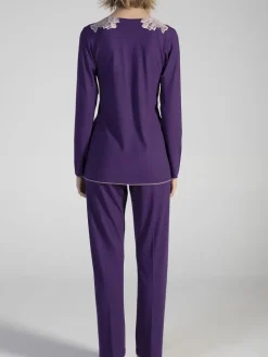 Feine Pyjamas^Verdiani LAST SIZE Modal Pyjama VIOLET in lila von Größe 40 lila mit rosa Spitze