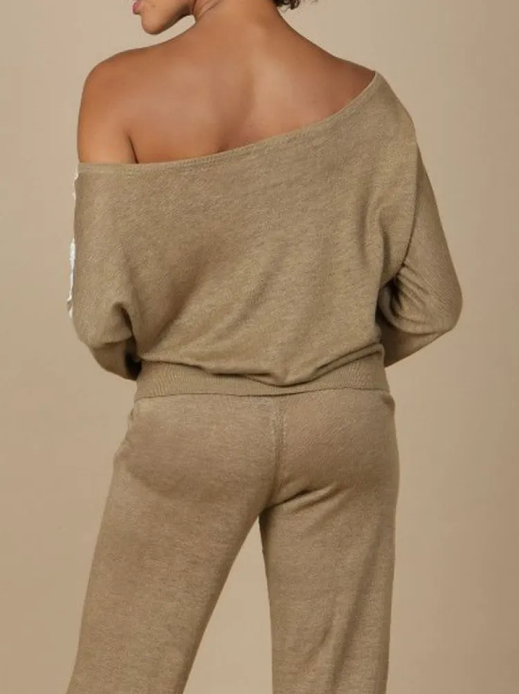 Strickpullover^Marjolaine Leinen Pullover GLORIA No. 2 Spitze von stahlgrau oder bronze mit Spitze