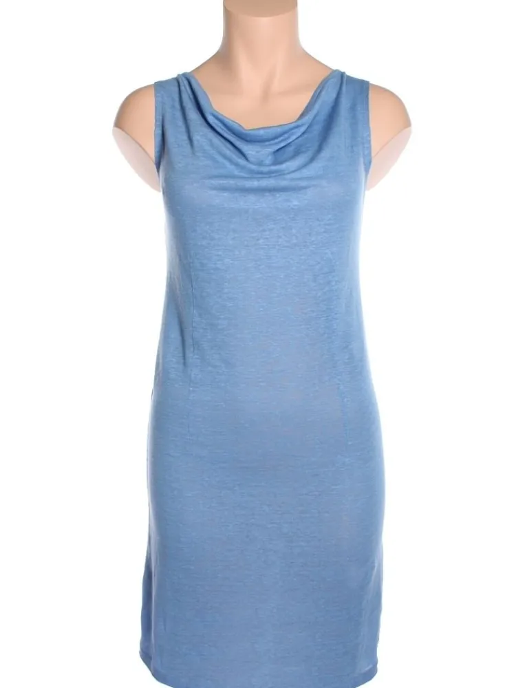 Strandkleider & Sommerkleider|Freizeit- & Reisekleidung^Alkena Leinen-Seide Wasserfall SOMMERKLEID von türkis-grün oder mittelblau