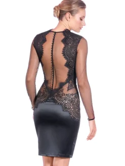 Alle Negligés^Prelude Lingerie Kleid BLACK SWAN mit Spitze von Milano schwarz