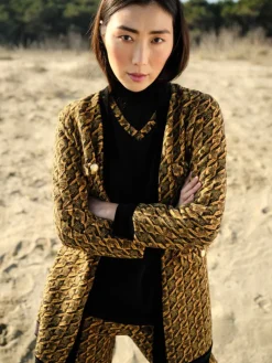 Freizeit- & Reisekleidung|Lounge-Wear^Chiara Fiorini Lounge Set ZAFFERANO mit Velourhose schwarz-gelb von safrangelb mit schwarz kombiniert