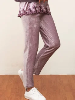 Lounge-Wear|Feine Pyjamas^Chiara Fiorini Lounge-Hose MODAL SAMT von malve-flieder oder taupe-silber