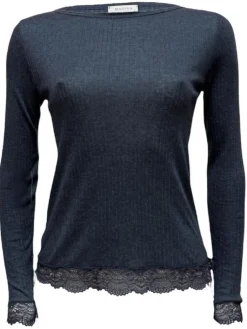 Lounge-Wear|Shirt Mit Spitze^Madiva Lyocell Langarm Shirt Emma M/L mit Spitze von blau