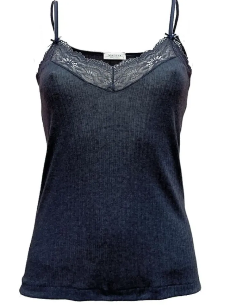 Tops Mit Spitze|Spaghettiträger Tops^Madiva Lyocell Trägertop Emma S/S mit Spitze blau oder hellgrau