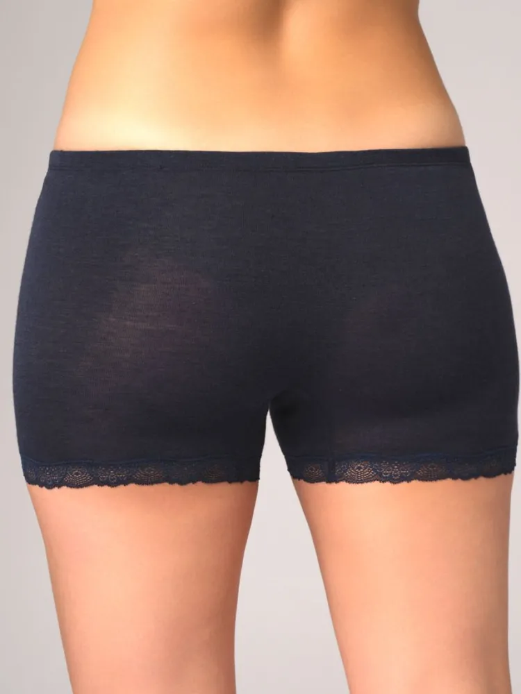 Wolle-Seide Slip|Alle Slips^comazo | earth Merino Seide Panty 2703 mit Spitze in dunkelblau oder beige comazo|earth camel beige oder dunkelblau