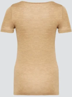 Wolle-Seide Tops|Tops Mit Spitze^comazo | earth Merino Seide T-SHIRT 2703 mit Spitze comazo|earth camel beige oder dunkelblau