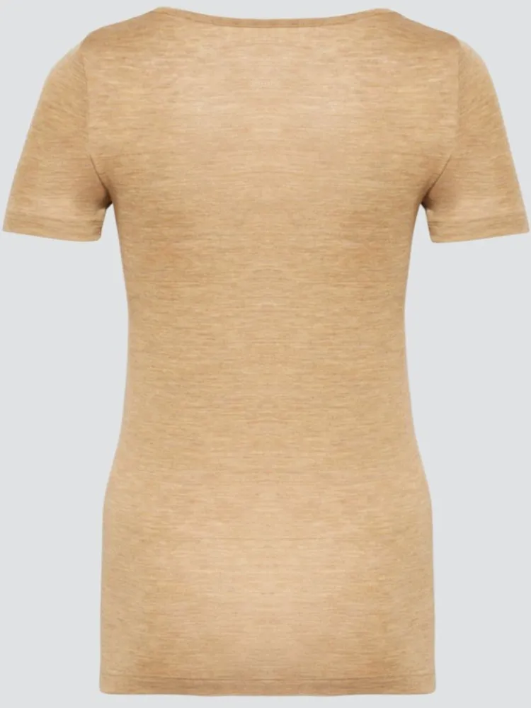 Wolle-Seide Tops|Tops Mit Spitze^comazo | earth Merino Seide T-SHIRT 2703 mit Spitze comazo|earth camel beige oder dunkelblau