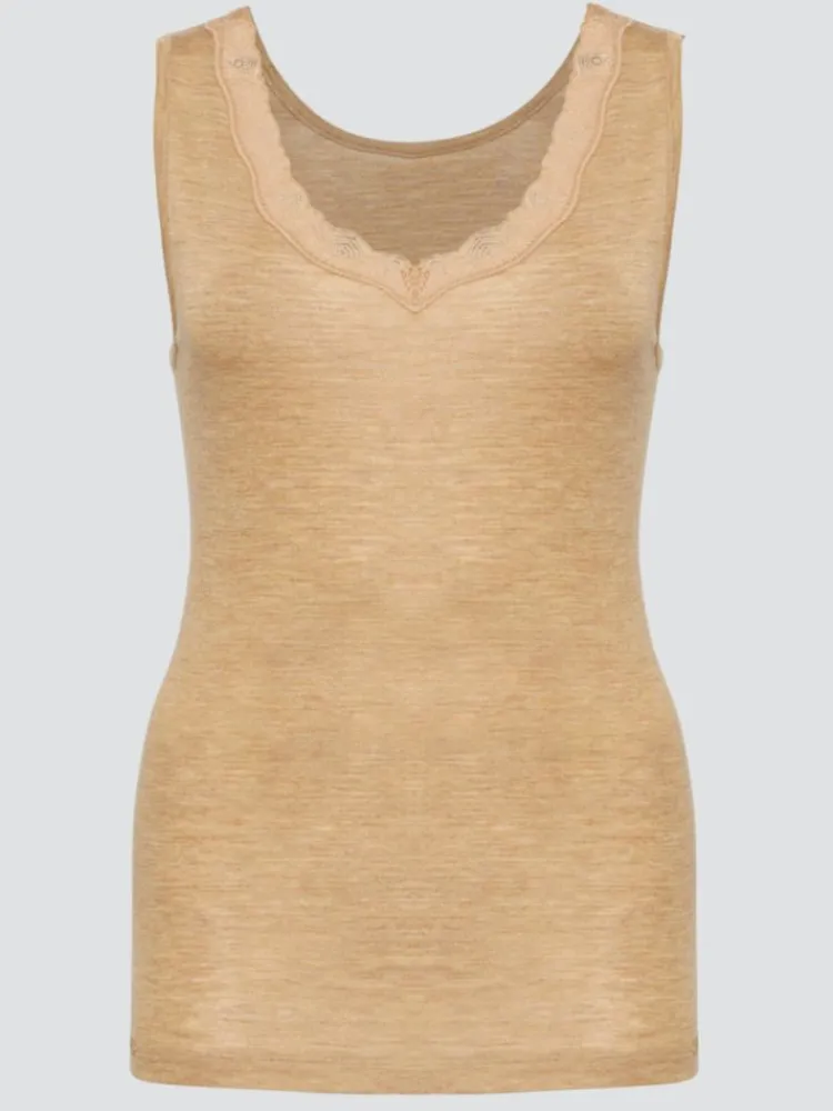 Wolle-Seide Tops|Tops Mit Spitze^comazo | earth Merino Seide Unterhemd 2703 mit breitem Träger comazo|earth camel beige oder dunkelblau