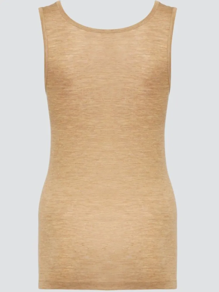 Wolle-Seide Tops|Tops Mit Spitze^comazo | earth Merino Seide Unterhemd 2703 mit breitem Träger comazo|earth camel beige oder dunkelblau