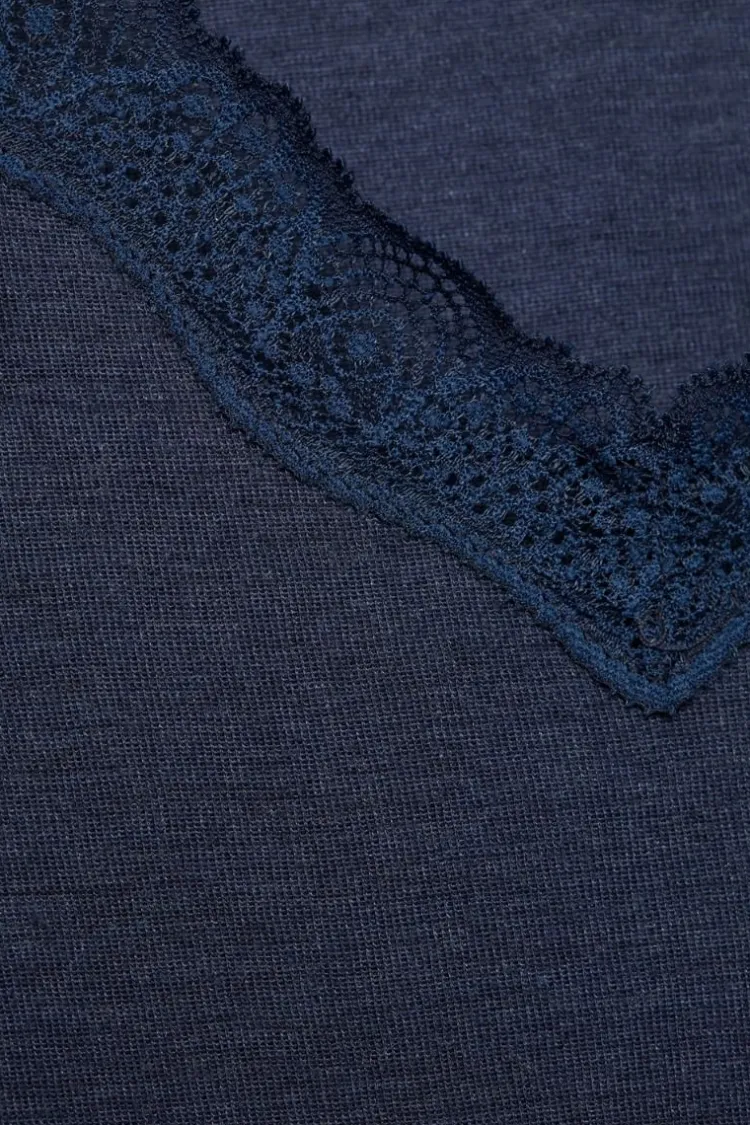 Wolle-Seide Tops|Tops Mit Spitze^comazo | earth Merino Seide Unterhemd 2703 mit Spitze comazo|earth camel beige oder dunkelblau