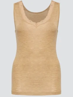 Wolle-Seide Tops|Tops Mit Spitze^comazo | earth Merino Seide Unterhemd 2703 mit Spitze comazo|earth camel beige oder dunkelblau