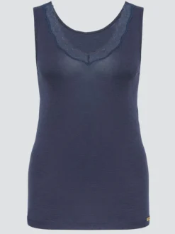 Wolle-Seide Tops|Tops Mit Spitze^comazo | earth Merino Seide Unterhemd 2703 mit Spitze comazo|earth camel beige oder dunkelblau