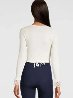 Lounge-Wear|Wolle-Seide Shirts^Oscalito Merino Wolle-Seide Bolero Jäckchen creme Calais Spitze von wollweiß mit beige