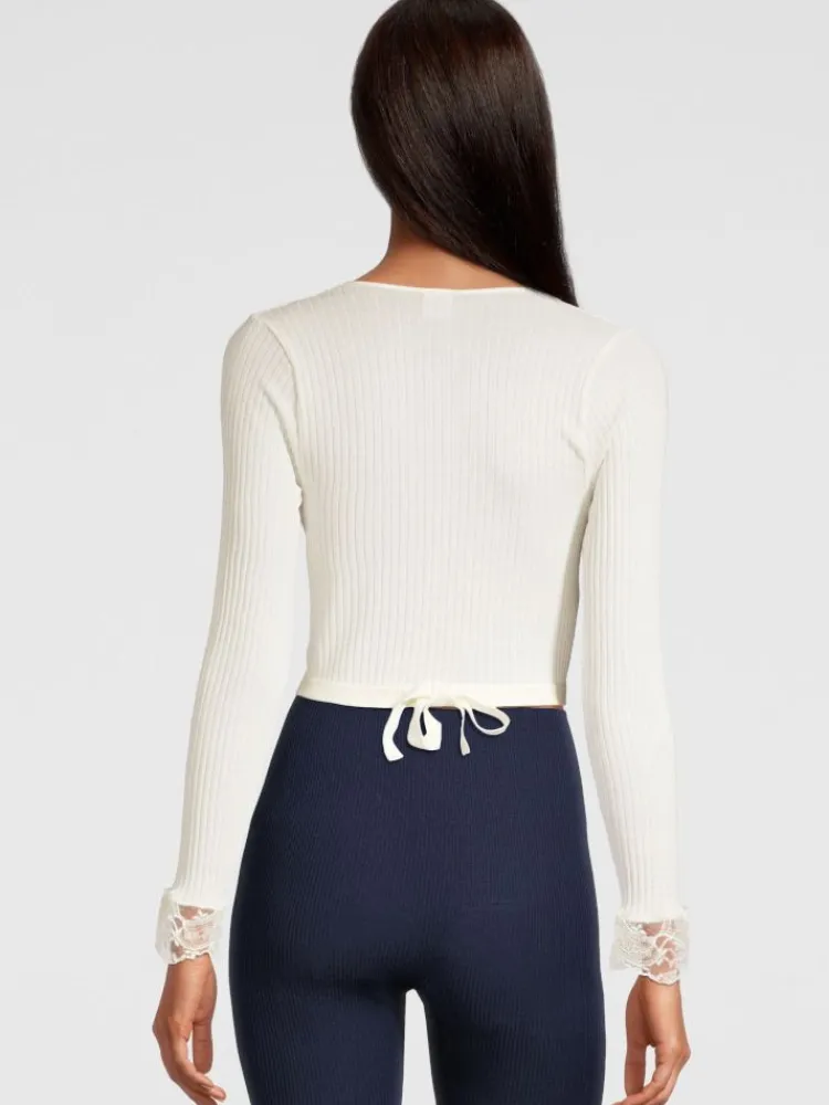 Lounge-Wear|Wolle-Seide Shirts^Oscalito Merino Wolle-Seide Bolero Jäckchen creme Calais Spitze von wollweiß mit beige