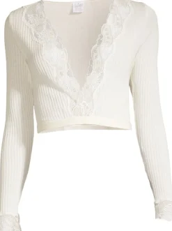 Lounge-Wear|Wolle-Seide Shirts^Oscalito Merino Wolle-Seide Bolero Jäckchen creme Calais Spitze von wollweiß mit beige