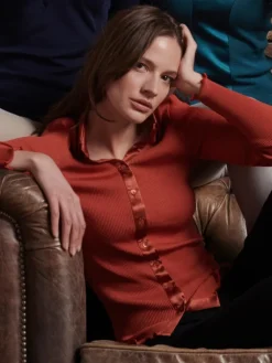 Wolle-Seide Shirts|Strickjacken & -Mäntel^Oscalito Merino Wolle-Seide CARDIGAN gerippt paprika-orange von paprika rost orange