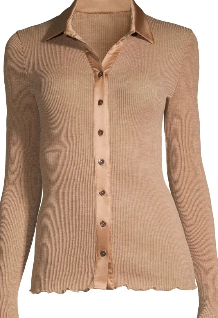 Wolle-Seide Shirts|Strickjacken & -Mäntel^Oscalito Merino Wolle-Seide CARDIGAN gerippt paprika-orange von paprika rost orange