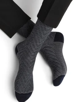 Socken^Bleuforu00eat Merinowolle Herren Socken rustikal von Bleuforet schwarz mit jeansblau oder marineblau mit grau