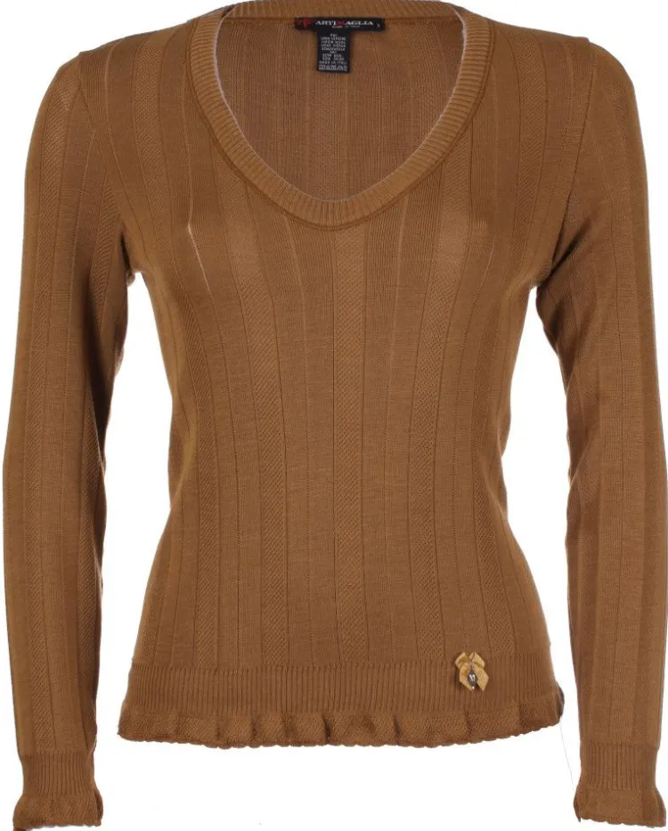 Wolle-Seide Shirts|Langarm^Artimaglia Merinowolle Seide LANGARM SHIRT breite Rippe von cognac braun oder schwarz