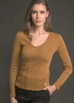 Wolle-Seide Shirts|Langarm^Artimaglia Merinowolle Seide LANGARM SHIRT breite Rippe von cognac braun oder schwarz