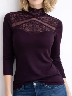 Shirt Mit Spitze|Wolle-Seide Shirts^Artimaglia Merinowolle Seide LANGARM SHIRT mit Spitze von in lila oder tannengrün