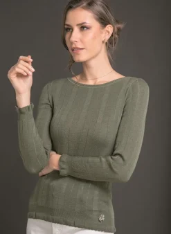 Wolle-Seide Shirts|Langarm^Artimaglia Merinowolle Seide RUNDHALS SHIRT breite Rippe von cognac braun oder kaki-grün