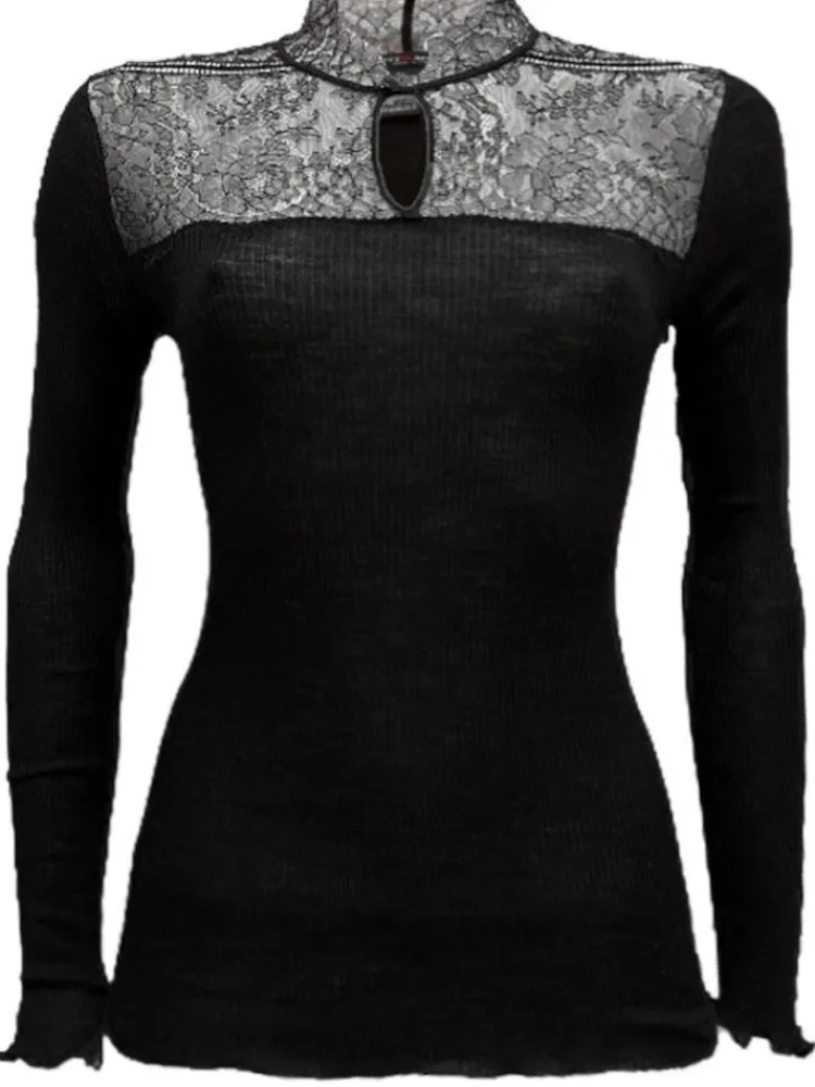 Shirt Mit Spitze|Wolle-Seide Shirts^Artimaglia Merinowolle Seide STEHKRAGEN SHIRT gerippt von