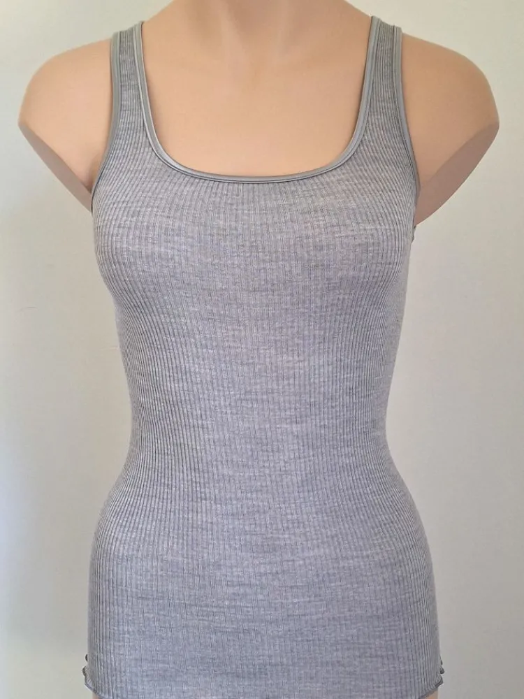 Wolle-Seide Tops|Camisole (Breite Träger)^Artimaglia Merinowolle-Seide CAMISOLE TOP gerippt von