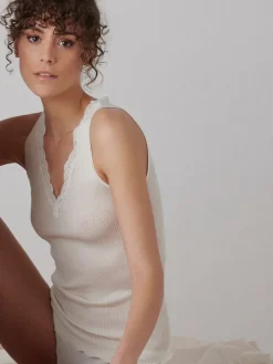 Wolle-Seide Tops|Tops Mit Spitze^Oscalito Merinowolle-Seide CAMISOLE TOP von cremeweiß oder schwarz