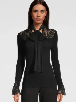 Shirt Mit Spitze|Wolle-Seide Shirts^Oscalito Merinowolle-Seide KRAGEN-SHIRT gerippt von schwarz