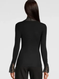 Shirt Mit Spitze|Wolle-Seide Shirts^Oscalito Merinowolle-Seide KRAGEN-SHIRT gerippt von schwarz