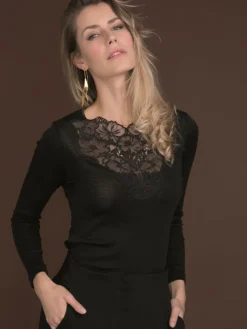 Shirt Mit Spitze|Wolle-Seide Shirts^Artimaglia Merinowolle-Seide LANGARM SHIRT von schwarz