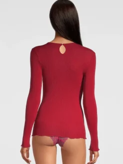 Shirt Mit Spitze|Wolle-Seide Shirts^Oscalito Merinowolle-Seide LANGARM SHIRT gerippt von rot