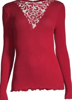 Shirt Mit Spitze|Wolle-Seide Shirts^Oscalito Merinowolle-Seide LANGARM SHIRT gerippt von rot