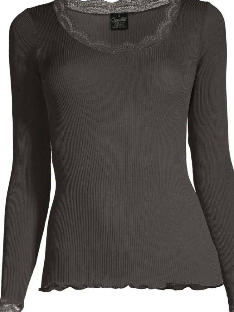 Wolle-Seide Shirts|Langarm^Oscalito Merinowolle-Seide Langarm-Shirt gerippt Basic von