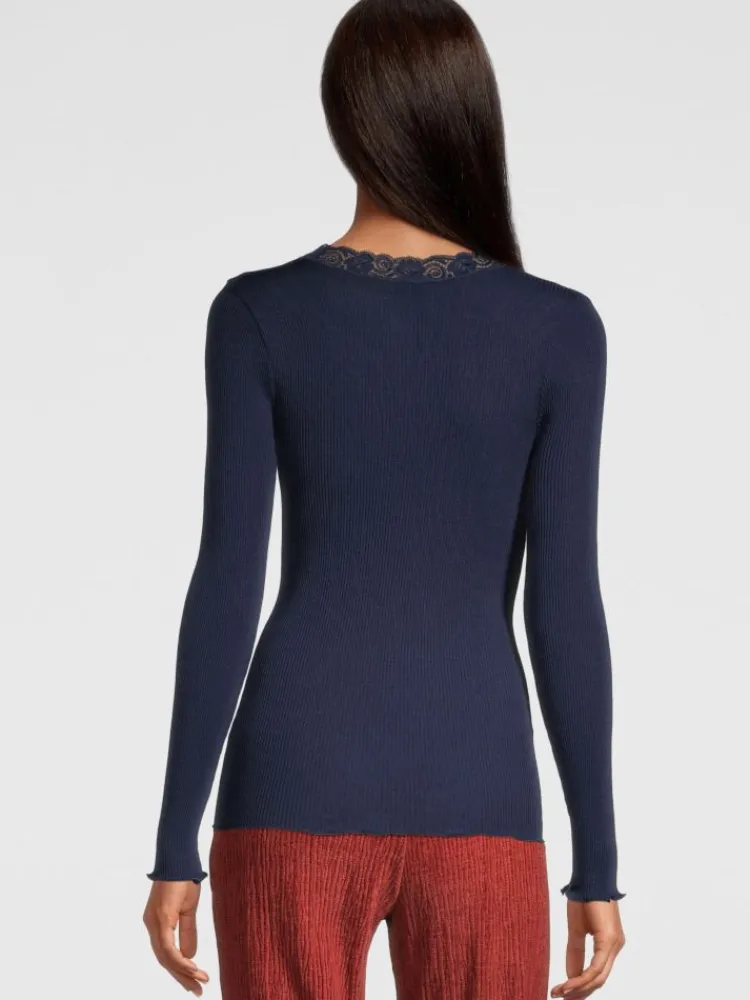 Wolle-Seide Shirts|Langarm^Oscalito Merinowolle-Seide Langarm-Shirt gerippt Basic von