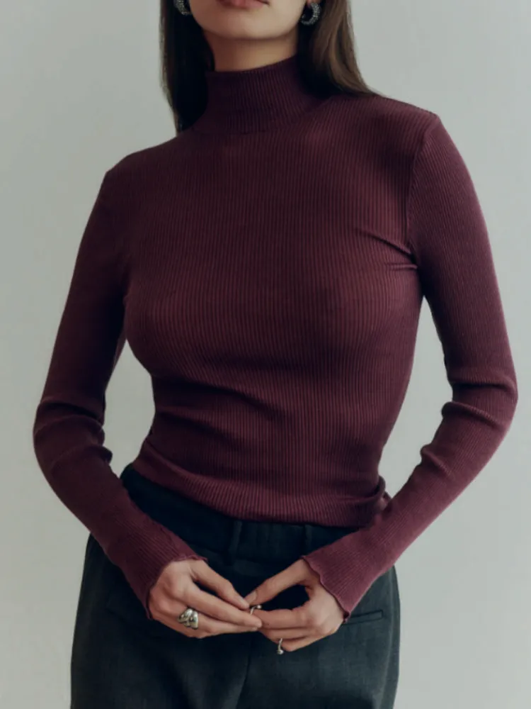 Wolle-Seide Shirts|Mit Rollkragen^Oscalito Merinowolle-Seide Mockneck Shirt gerippt Basic von