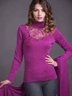 Shirt Mit Spitze|Wolle-Seide Shirts^Artimaglia Merinowolle-Seide ROLLKRAGEN SHIRT mit Spitze von