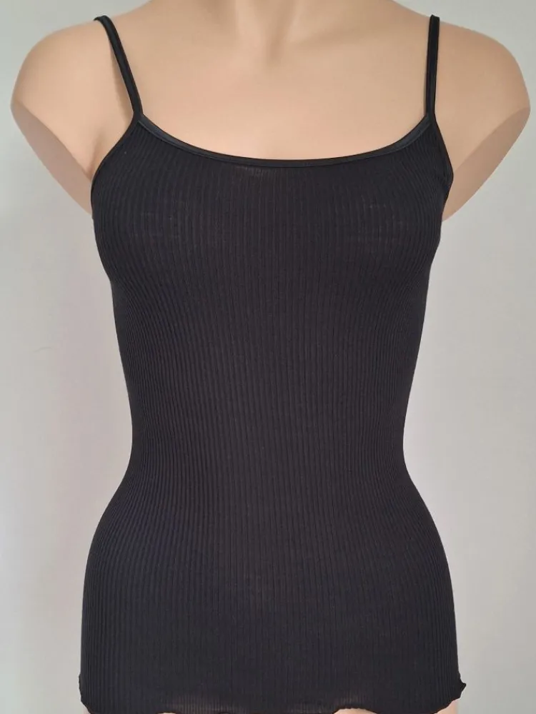 Wolle-Seide Tops|Spaghettiträger Tops^Artimaglia Merinowolle-Seide SPAGHETTI-TOP gerippt von