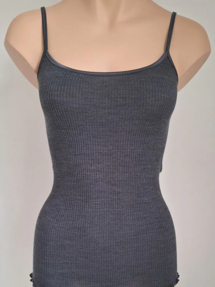 Wolle-Seide Tops|Spaghettiträger Tops^Artimaglia Merinowolle-Seide SPAGHETTI-TOP gerippt von