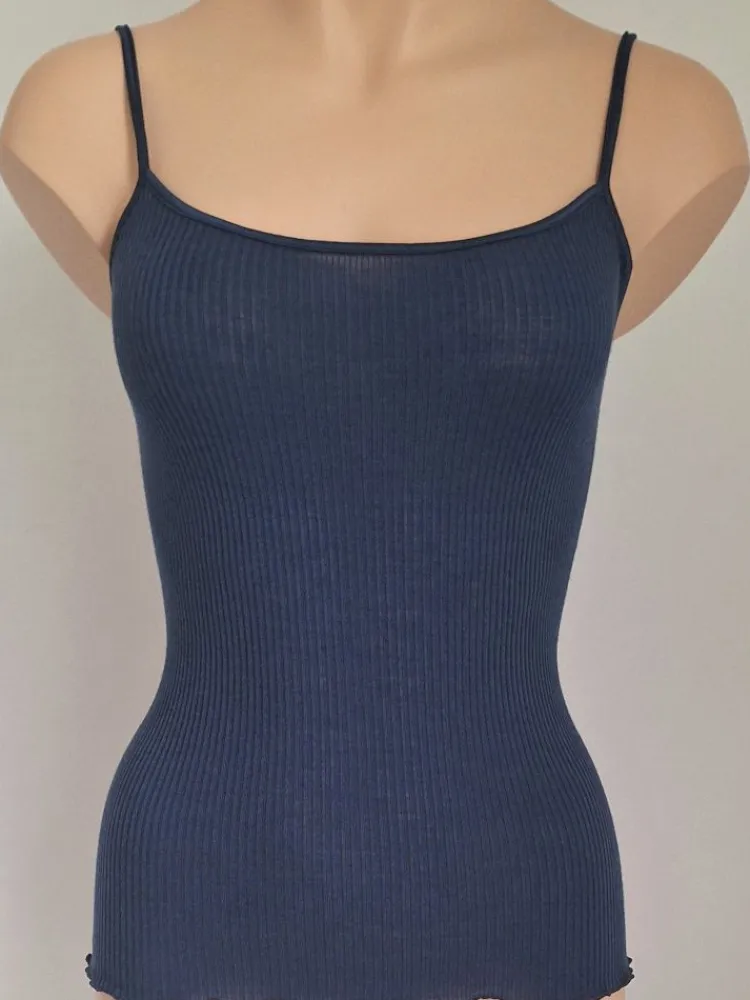 Wolle-Seide Tops|Spaghettiträger Tops^Artimaglia Merinowolle-Seide SPAGHETTI-TOP gerippt von