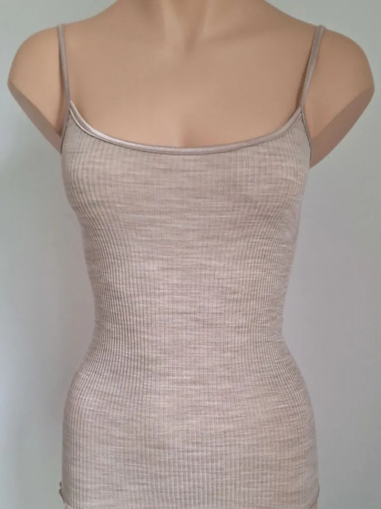 Wolle-Seide Tops|Spaghettiträger Tops^Artimaglia Merinowolle-Seide SPAGHETTI-TOP gerippt von