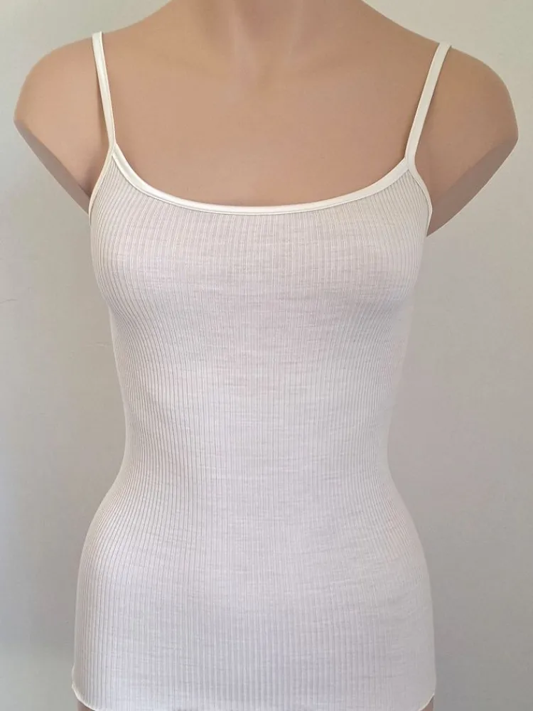 Wolle-Seide Tops|Spaghettiträger Tops^Artimaglia Merinowolle-Seide SPAGHETTI-TOP gerippt von