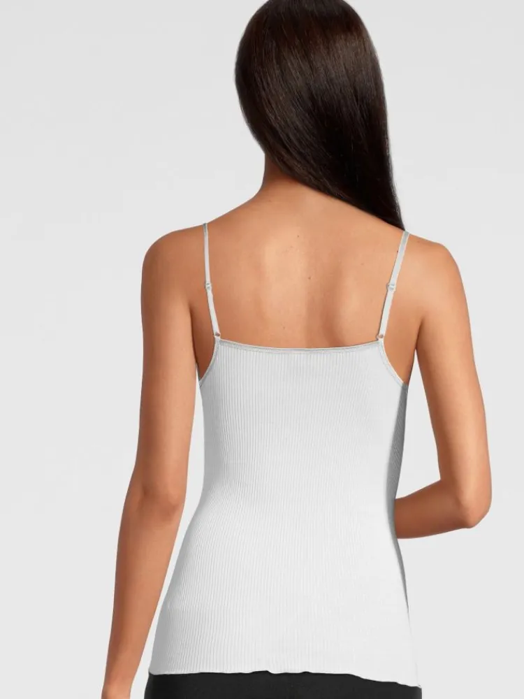 Wolle-Seide Tops|Tops Mit Spitze^Oscalito Merinowolle-Seide Spaghettiträger Unterhemd gerippt mit Calais Spitze von