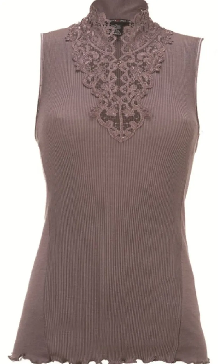 Wolle-Seide Tops|Tops Mit Spitze^Artimaglia Merinowolle-Seide Stehkragen TOP mit Spitze von