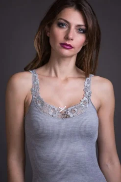 Wolle-Seide Tops|Tops Mit Spitze^Artimaglia Merinowolle-Seide TRÄGER-TOP mit Spitze von