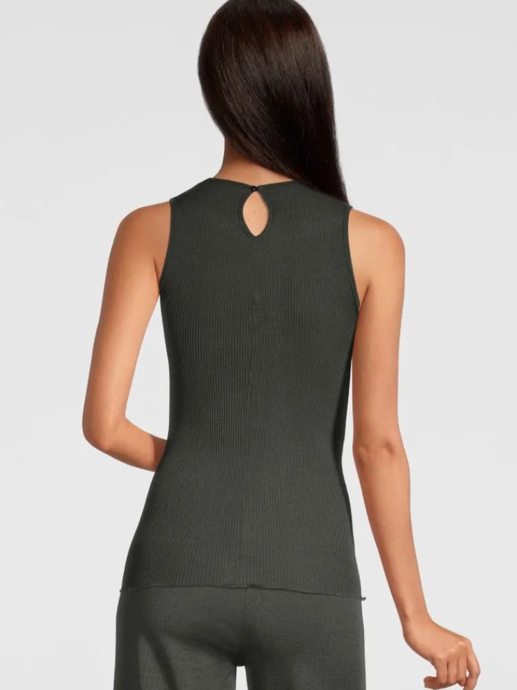 Wolle-Seide Tops|Tops Mit Spitze^Oscalito Merinowolle-Seide Trägertop mit Glitzer gerippt von moosgrün oder royalblau