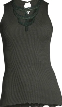 Wolle-Seide Tops|Tops Mit Spitze^Oscalito Merinowolle-Seide Trägertop mit Glitzer gerippt von moosgrün oder royalblau
