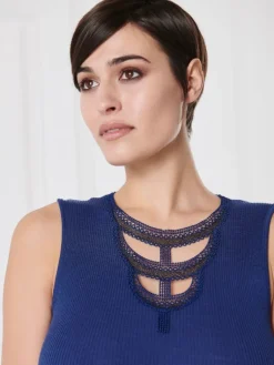 Wolle-Seide Tops|Tops Mit Spitze^Oscalito Merinowolle-Seide Trägertop mit Glitzer gerippt von moosgrün oder royalblau