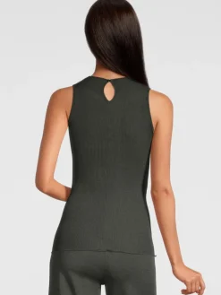 Wolle-Seide Tops|Tops Mit Spitze^Oscalito Merinowolle-Seide Trägertop mit Glitzer gerippt von moosgrün oder royalblau